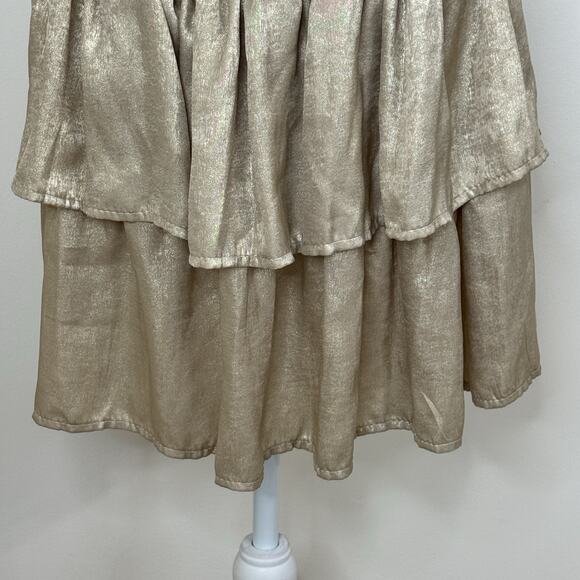 NWT Sofia Made In Italy Orleans Smocked Tiered Mini Skirt One Size Gold - Picture 6 of 13